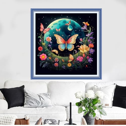 Funxvoot Stamped Cross Stitch Kits Beginners Full Range of Embroidery Kits for Adults 11CT Embroidery Patterns Needlepoint Kits Printed Cross Stitch Kits -（Moon Butterfly 18x18 inchs） - color: Cross Stitch Kits 04