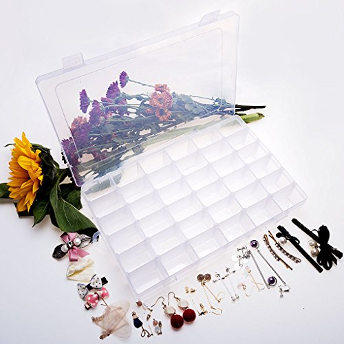Gospire 36 Grids Clear Plastic Jewelry Box Organizer with Removable Divider - color: Clear-36 Grids