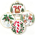 Zhenqing Christmas Embroidery Kit for Beginners - 4 Piece 29x29cm Round Designs with Embroidery Hoop, Threads & Tools (Snowy Cabin, Fireplace, Candy Cane, Holly)(C0066) - style: Snowy Cabin+ Fireplace+Candy Cane+Holly