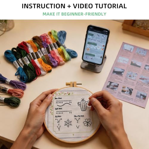 Herdiese Embroidery Stitch Book Kit for Beginners with 32 Stitches