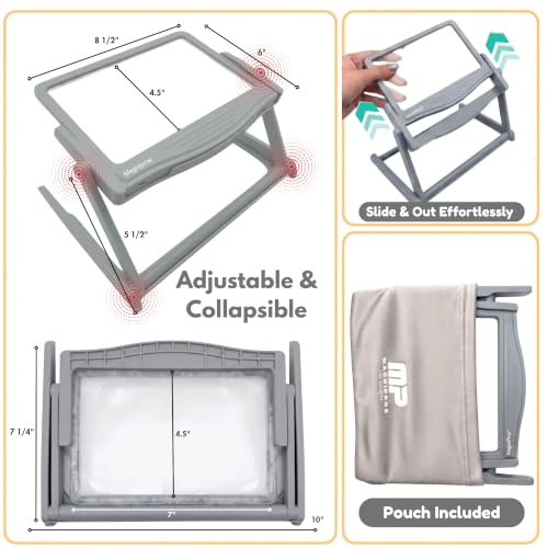 MAGNIPROS 5X LED Page Magnifying Glass, Detachable Stand, 3 Color Modes - color: Gray