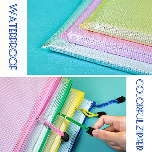 LEOBRO Mesh Zipper Pouch Bags, 13.2"x 9.2" Zipper Pouch, 4 pcs Mesh Bags, Storage Bags Pouch for Organization Toy Puzzles Board Game Travel, File Jackets & File Pockets