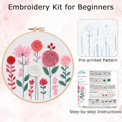 Nuberlic Floral Embroidery Kit for Beginners Adults - color: Floral