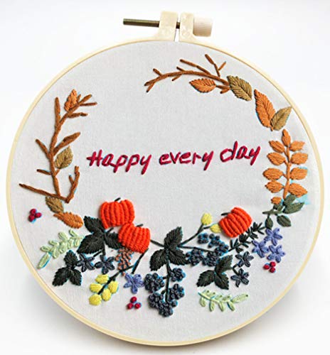 Abillyn Embroidery Starter Kit Garland Happy Every Day Stamped with Printed Pattern Cross Stitch Embroidery Kits (Garland 2) - color: Garland 2