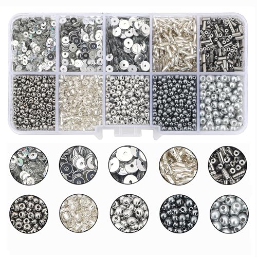 Silver Glass Seed Beads for Jewelry Making - color: Silver