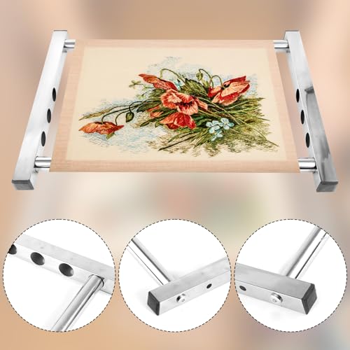Cross Stitch Scroll Frame Stand, 11/9/7.3/5.5in Adjustable Stainless Steel Embroidery Frame with Masking Tape Needlepoint Holder for Hand Sewing Quilting