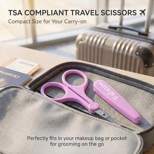 PAFASON Small Travel Sewing Craft Scissors Set Straight Precision Fine Tip - color: Straight 4in Pink + Straight 4in Purple