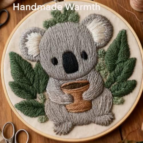 HCANPER Cute Koala Embroidery Starter Kit,DIY Needle Punch Kit, Punch Needle Kits for Beginners,Include Pre-Printed Fabric,Tools,Embroidery Hoop,Threads. (Cute) - color: Cute