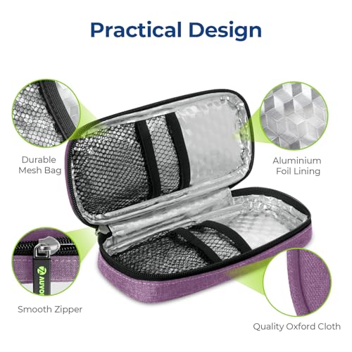 AUVON Lightweight Insulin Cooler Travel Case, 3-Layer Thickened Insulation - color: Purple