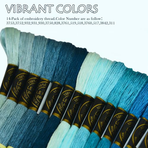 Blue Gradient Color Embroidery Floss - Cross Stitch Threads - Friendship Bracelets Floss - Crafts Floss - 14 Skeins Per Pack Embroidery Floss - color: Blue Gradient