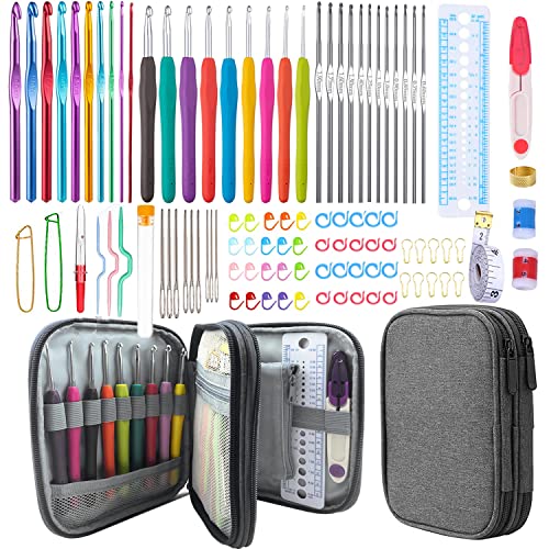 Weabetfu 102pcs Crochet Hooks Set Crochet Hook Kit with Case Ergonomic Crochet Needles for Arthritic Hands and Crochet Accessories Complete Crochet Set for Beginners & Experieced Crochet Lovers - color: Grey