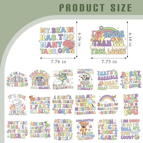 Dazaoratix Sarcastic Iron on Transfers - 20 Sheets Funny Sarcasm DTF Ready to Press Heat Patches Stickers Vinyl Designs Decals for T Shirts Clothing DIY Crafts Women Clothes Pillow Hoodies Decorations - style: Sarcasm