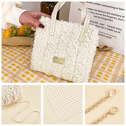 WADORN 18pcs DIY Knitting Crochet Kit, Hand-Knit Woven Bag Making Tool, Cross Stitch Mesh Plastic Canvas Sheets Set, Handmade Purse Needlepoint Kit, Crossbody Crafting Material, Beige - color: Beige