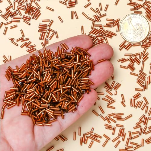 2000pcs Glass Bugle Beads, Tube Beads Bulk, Mini Long Tiny Small Waist Loose Spacer Embroidery Beaded for Bracelets Jewelry Making Sewing, Crafts, 2×6mm, Brown - color: Brown