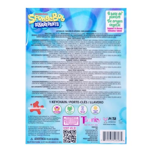 SpongeBob Keychain Lip Balm Set, 7-Piece Plant-Based, Ages 3+ - color: SpongeBob SquarePants