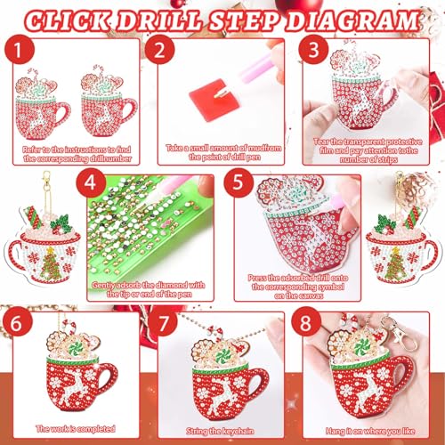 Tondiamo 20 Pcs Christmas Diamond Painting Keychain Kits with Tools Hot Cocoa Themed Art Key Chain Craft Kits Merry Christmas Cute Hanging Handmade 5D Art and Craft Supplies Accessories - style: Hot Cocoa