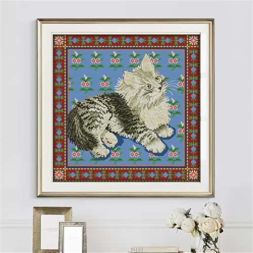JOYSEWING Stamped Counted Cross Stitch Kits,Cross Stitch Ornament Kits for Adults Beginners, Counted Embroidery Needlepoint Kits DIY Gift Home Decor 11CT (Persian cat(Printed) 16.93 x16.93 inch) - color: Persian cat(Printed) 16.93 x16.93 inch