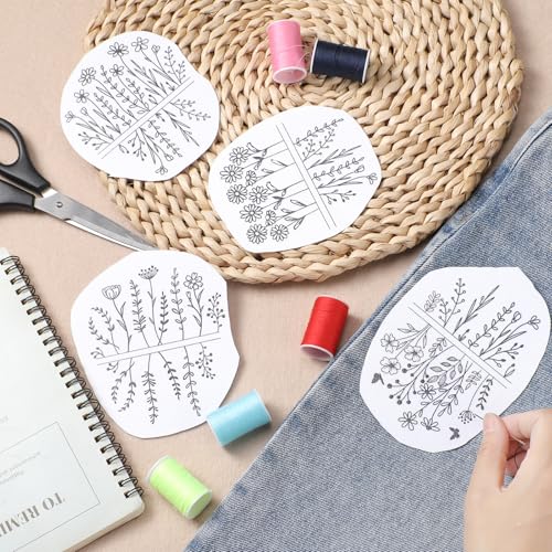 Flower Water Soluble Embroidery Patterns - 4 Sheets 40 Pcs Stick and Stitch Embroidery Papers Wash Away Pre-Printed Floral Pattern Transfers, Customized Gift for Hand Sewing Lover Beginners - size: Pattern: Flower (Style 1)