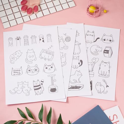 Magibeads 57 Patterns Cat Water Soluble Embroidery Patterns Kitten Paw Print Cartoon Animal Pet Stick and Stitch Transfer Embroidery Paper for Hand Sewing Beginners Starter Adult - color: Cat