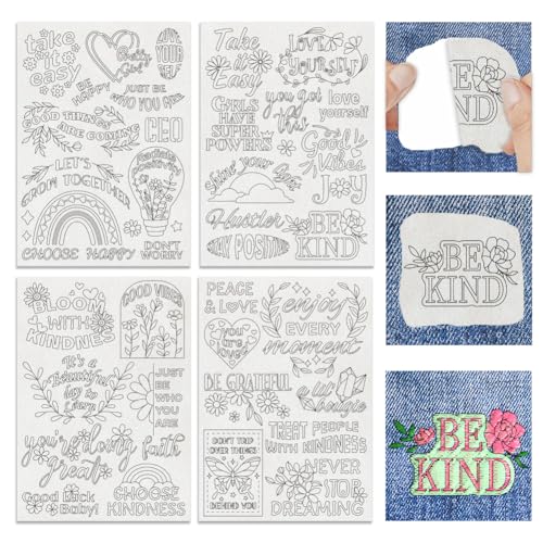 4 Sheets Water Soluble Embroidery Patterns Stabilizers, Embroidery Stick and Stitch Paper with Pre-Printed Incentive Phrases for Hand Sewing Lover Beginners - style: Incentive Phrases
