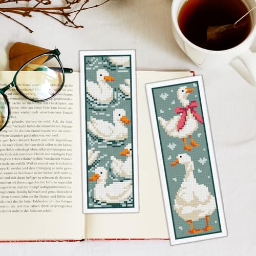 INFUNLY 6PCS Duck Cross Stitch Bookmark Kit for Beginners 2.99''×8.54'' Duckling Stamped Embroidery Bookmark Kits with Words Animals Needlepoint Bookmark Kit with Instruction for Book Lovers Readers - style: Duck