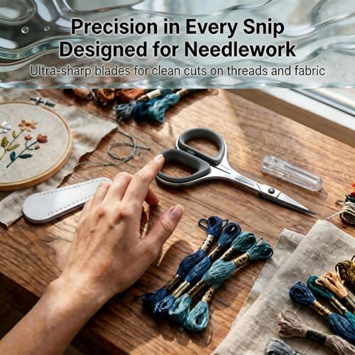 PAFASON Small Travel Sewing Embroidery Scissors Set Curve Straight Tip - color: Grey