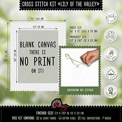 Povitrulya Counted Cross Stitch Kit for Adults 'Lily of The Valley' - Embroidery Set with May Lily Flower Bouquet - color: Lily of the Valley