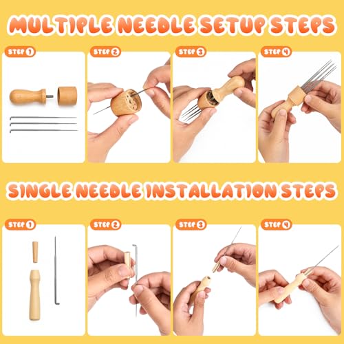 Needle Felting kit Tool Set - 8-Needle Wood Handle Wool Felt Stitch Punch Tool, Includes Single Needle Holder, Finger Cots & Storage Case - Essential Accessories for Needle Felting & Wool Crafting - color: Multi-color/4 pcs