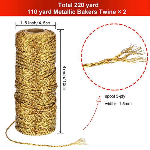 Pangda Christmas Twine Metallic Bakers Wrapping Twine, 1 mm, Gold - color: Gold, size: 1 mm