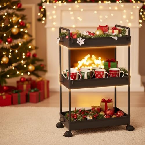Ronlap 3 Tier Slim Rolling Storage Cart with Wheels Utility Organizer,Black - color: Black