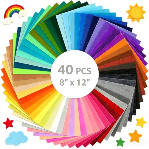 12x8 Inch 40 Pcs Felt Sheets for Crafts, 40 Colors Craft Supplies - size: 8x12/40pcs