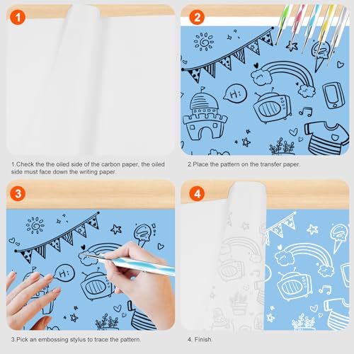 200 Sheets White Carbon Transfer PaperGraphite Tracing Paper with Embossing Styluses for DIY Wood Paper Canvas and Other Art Craft Surfaces - color: White