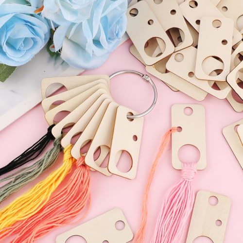 101pcs Wooden Embroidery Floss Drop,Embroidery Floss Organizer with Floss Ring Cross Stitch Bobbins for DIY Sewing Storage,Craft Supplies(Style D) - color: Rectangle