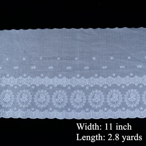 Eyelet Lace Trim 2.8 Yards 11 Inch Wide White Cotton Lace Ribbon Embroidery Ruffle Craft Lace for Sewing, Baby Clothes, Pets Clothes - color: 4#