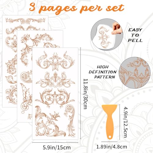 3 Sheets Vintage Floral Border Rub on Transfers for Crafts 12×6in - style: Floral Border