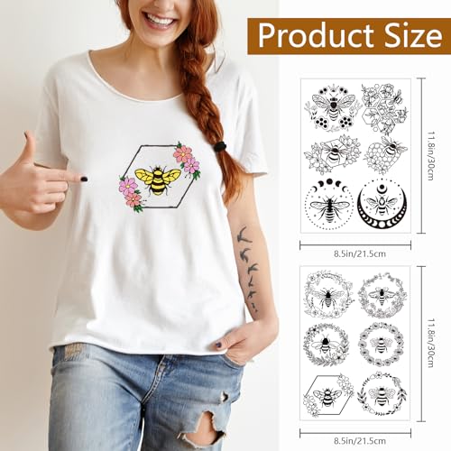 Rngmsi Water Soluble Embroidery Patterns - 2 Sheets Flower Design Stick and Stitch Papers Wash Away 12 Pcs Bee Embroidery Transfer Patterns Stabilizers for Hand Sewing - color: Bee