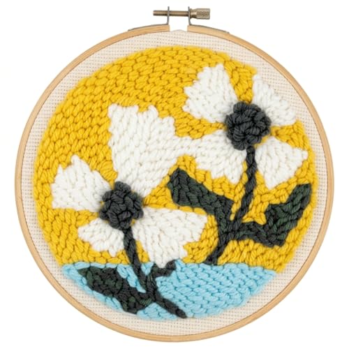 Meoe&heome Punch Needle Kit for Beginners, DIY Embroidery Set with 20+ Patterns(Yellow White Bloom) - color: Yellow White Bloom