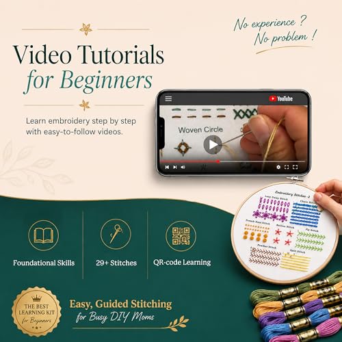 Bradove Classic Embroidery Learning Kit for Adults and Kids - color: A-Learning Stitches