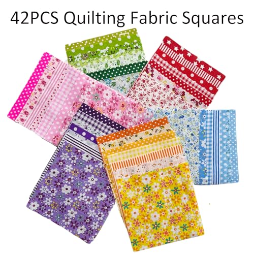 42PCS Quilting Cotton Fabric Squares, Floral Pattern 5x5 Inch Pre-Cut Bundle, 100% Woven Cotton, Multicolor Patchwork for DIY Sewing, Crafts