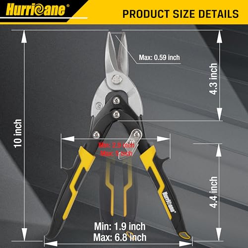 HURRICANE 10 Inch Aviation Tin Snips, Cr-Mo Aviation Snips for Cutting Metal Sheet, Heavy Duty Sheet Metal Cutter Shear, Straight Cut, High Leverage Aviation Snip, Up to 40% Labor Saving (Pack of 2) - size: 10 Inch High Leverage: Straight Cut (Pack of 2)