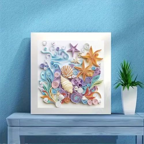 ZQEATRY Shell Starfish Diamond Art Kits for Adults,DIY Specail Shape Diamond Painting Kit for Adult Beginners, 5D Diamond Painting Crystal Rhinestones Art, Home Wall Decor 12 x 12inch - color: Shell