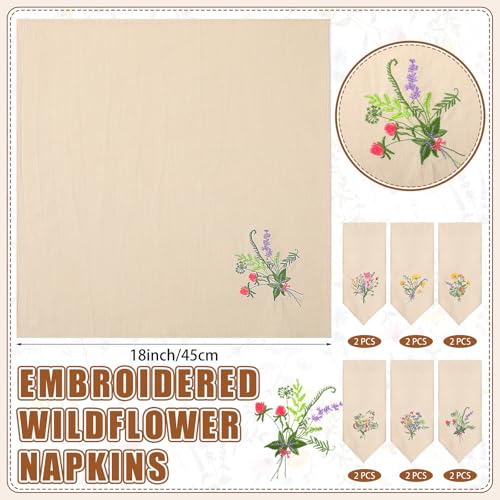 Tioncy 6 Pcs Floral Embroidery Napkins 18" Embroidery Flower Linen Cotton Napkin Bulk for Wedding Tea Cocktail Spring Flower Birthday Party Table Centerpiece Mexican Kitchen Curtain Decor (Linen) - color: Gray