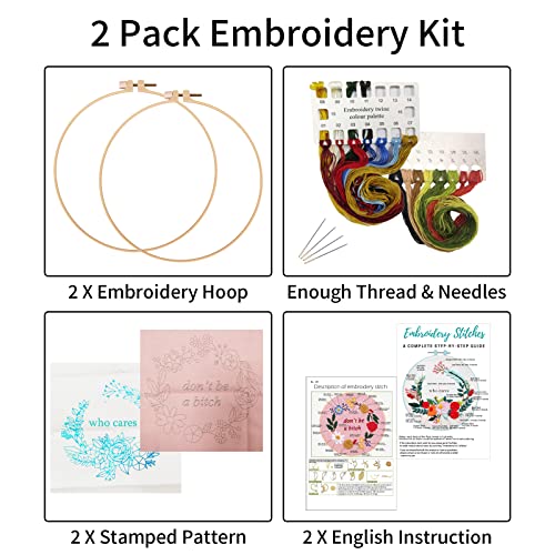 Nuberlic 2 Pack Funny Embroidery Kit for Beginners Adults