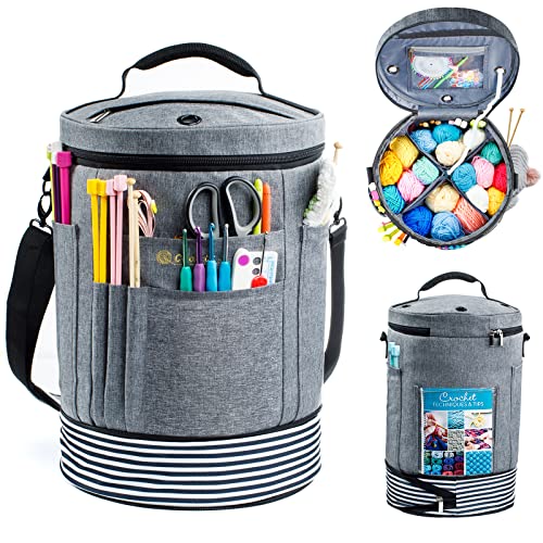 MYBAGZING Expandable Crochet Bag Organizer w/Yarn Grommets& Zipper Closure - color: Grey-Ⅱ, size: Medium-Zipper Closure