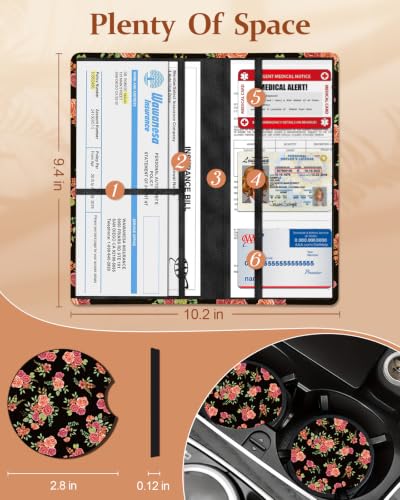 Slohif Car Registration and Insurance Holder with 2 Car Coasters, Elegant - color: Pink Rose