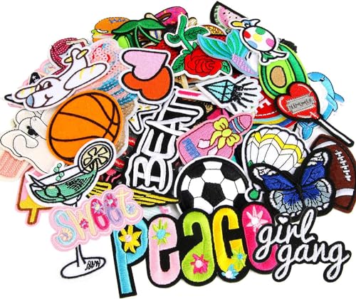 AUGSUN 36Pcs Random Assorted Iron on Patches for Clothing Sew Applique - style: Random