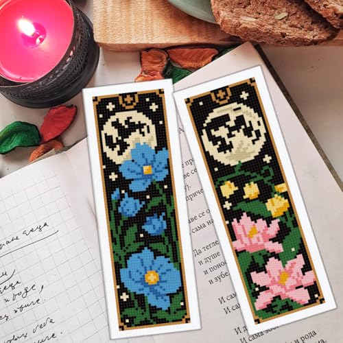 ORIGACH 6 Pack Gothic Flowers & Moon Cross Stitch Kit - style: Gothic Style Flowers & Full Moon