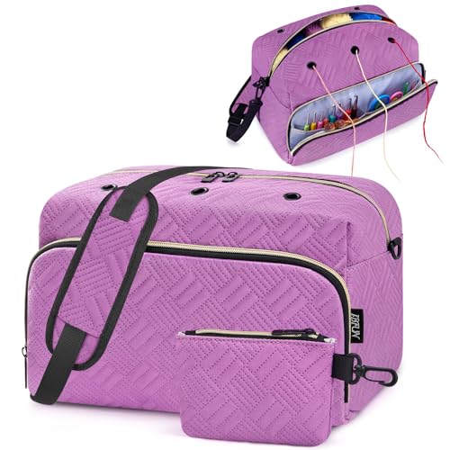 IBFUN Crochet Yarn Knitting Bag Organizer for Knit Accessories Hooks - color: L-Purple, size: Large