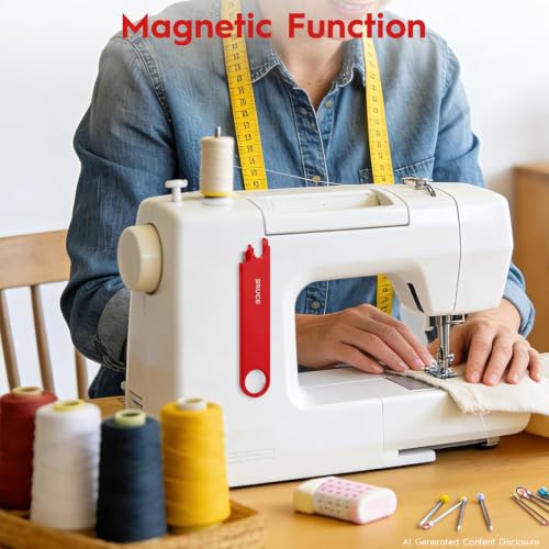 Sewing Machine Needle Threader, 4 in 1 Automatic Quick Threading Tool, Multifunctional Stitch Insertion Seam Guide with 2 Pcs Seam Rippers for Quilting Alterations Tailoring(Red) - color: Red
