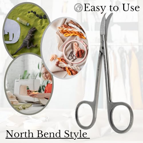 Small Scissors all Purpose, Sharp Mini Detail Craft Shears with Precision Angled One Hook Tip Design, Ideal for Thread Cutting, Sewing, Knitting, Embroidery, Stainless Steel Snips (Silver - 4.5") - color: Silver - 4.5"